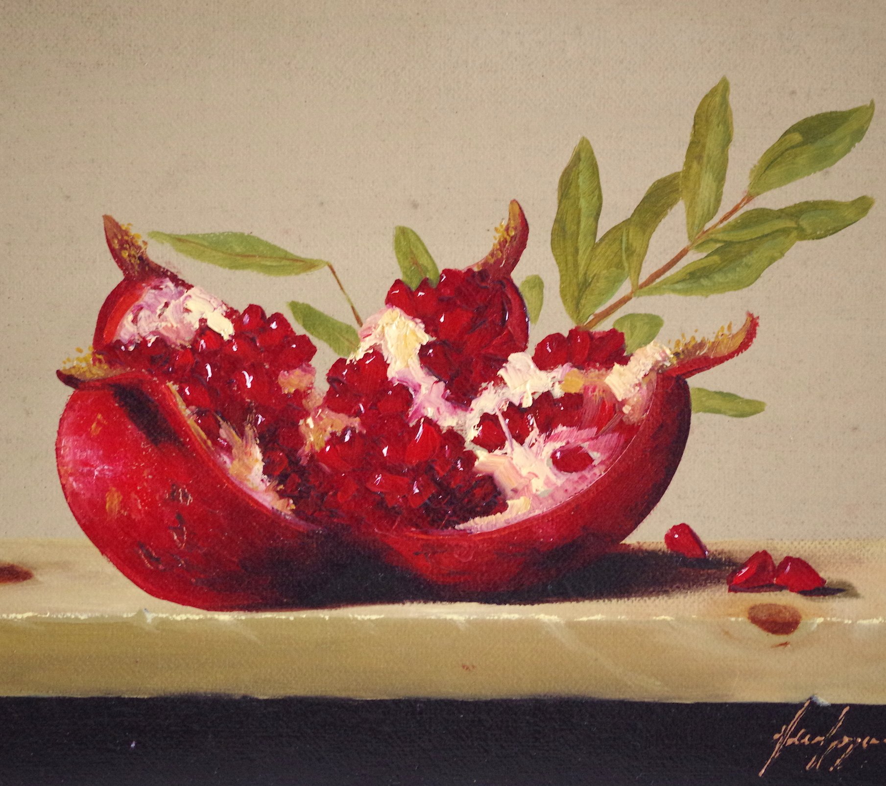 Still Life Pomegranate Original Oil Painting Handmade Art One Of A